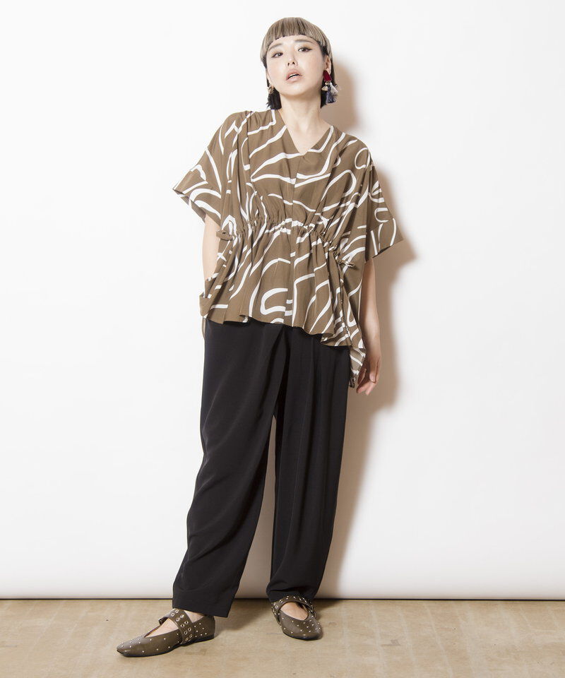  「プリントVネックギャザーブラウス」|シャツ・ブラウス|