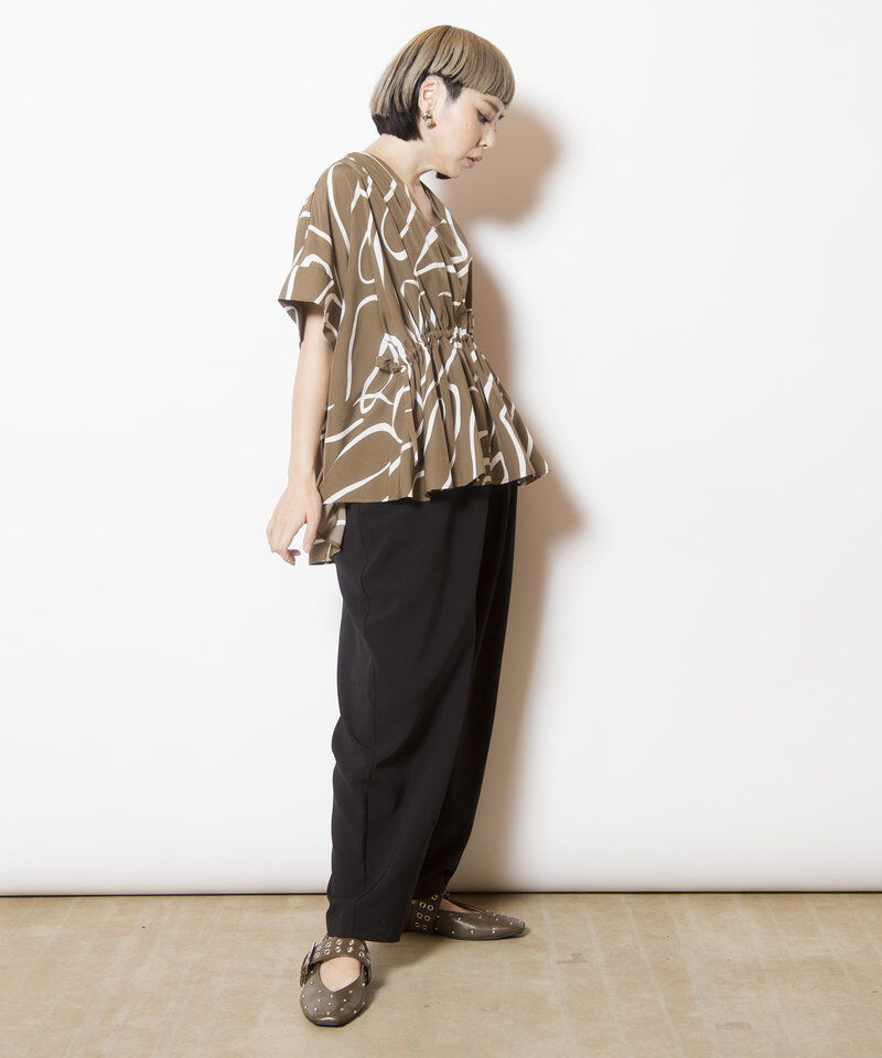  「プリントVネックギャザーブラウス」|シャツ・ブラウス|