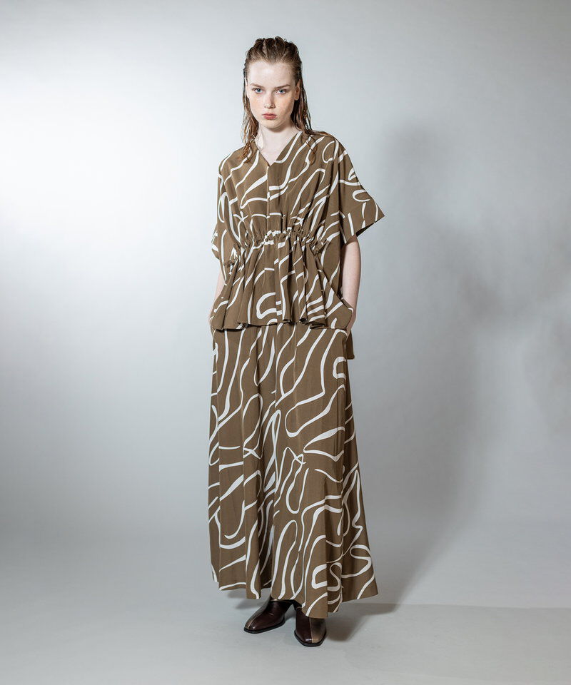  「プリントVネックギャザーブラウス」|シャツ・ブラウス|