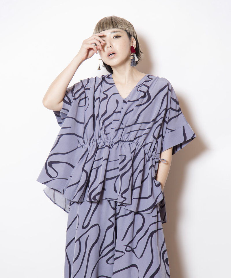  「プリントVネックギャザーブラウス」|シャツ・ブラウス|