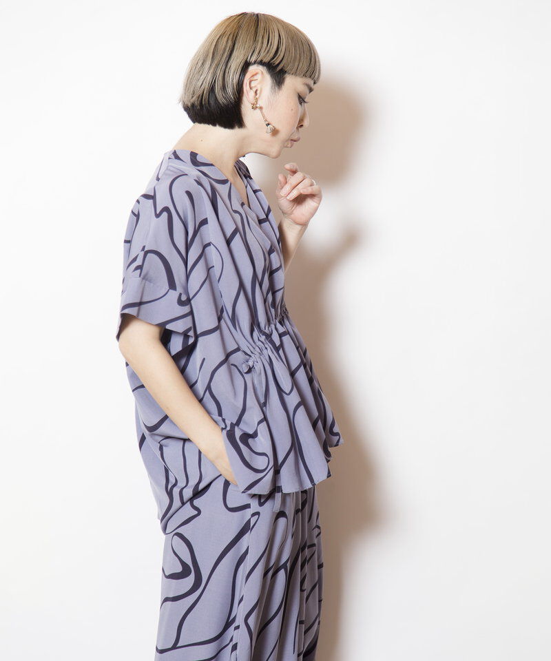  「プリントVネックギャザーブラウス」|シャツ・ブラウス|