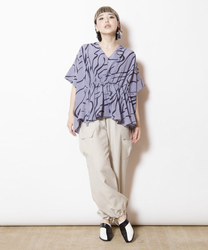  「プリントVネックギャザーブラウス」|シャツ・ブラウス|
