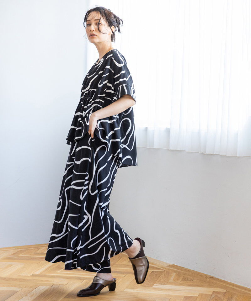  「プリントVネックギャザーブラウス」|シャツ・ブラウス|