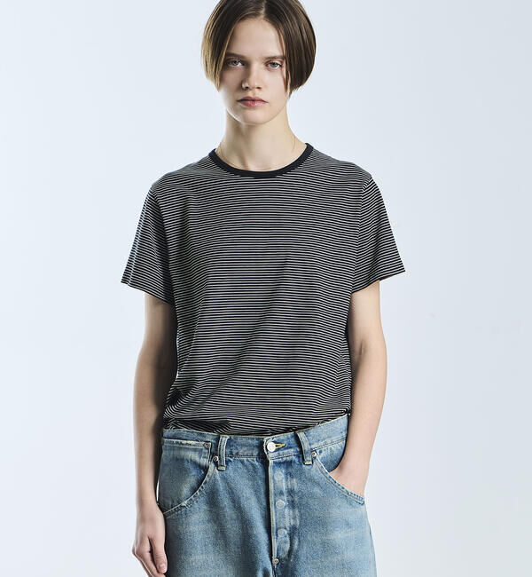 handvaerk「handvaerk | 60/2 クルーネック半袖Tシャツ STRIPE WOMEN」|Tシャツ・カットソー|