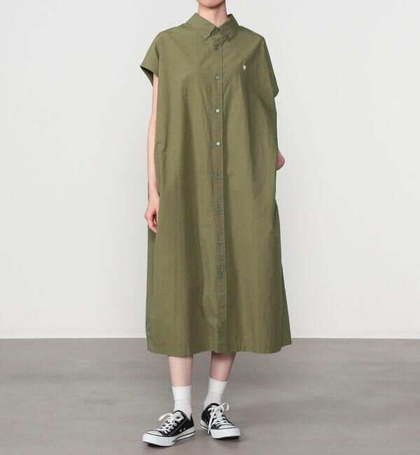 GYMPHLEX「Gymphlex | コットン スリーブレス ボタンダウンシャツワンピース WOMEN」|ワンピース|OLIVE