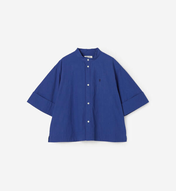 GYMPHLEX「Gymphlex | タイプライター スタンドカラー半袖シャツ WOMEN」|シャツ・ブラウス|BLUE