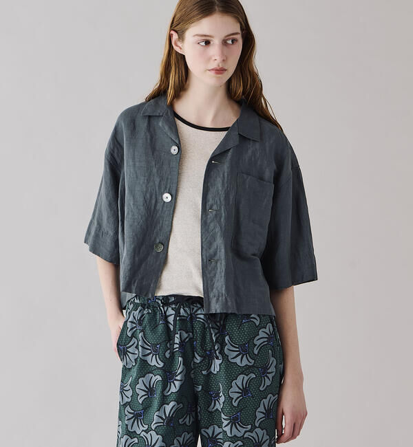 LE GLAZIK「LE GLAZIK | リネンポリエステル オープンカラー半袖シャツ WOMEN」|シャツ・ブラウス|