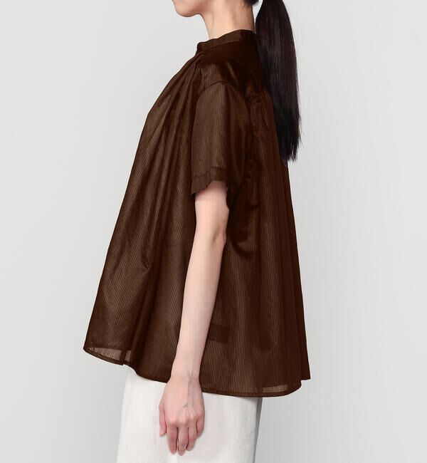 LE GLAZIK「LE GLAZIK | シアーボーダー スタンドカラープルオーバーシャツ WOMEN」|シャツ・ブラウス|