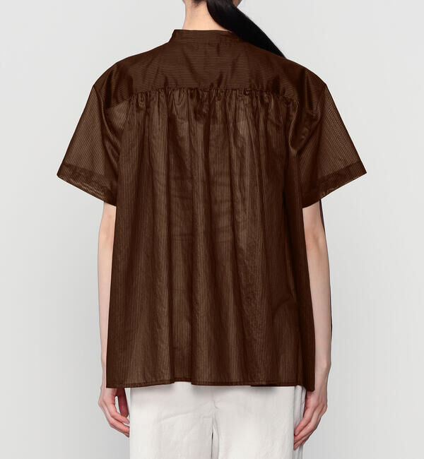 LE GLAZIK「LE GLAZIK | シアーボーダー スタンドカラープルオーバーシャツ WOMEN」|シャツ・ブラウス|