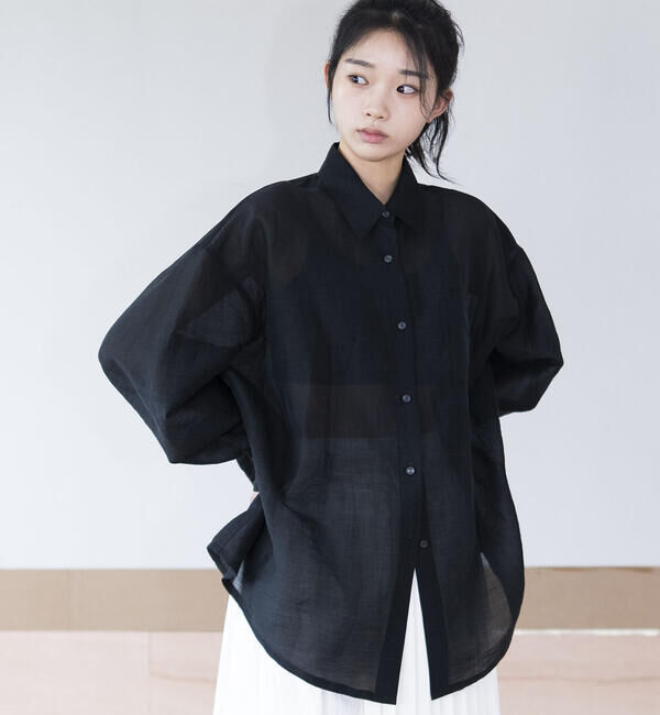  「eunoia | シアー オーバーサイズシャツ WOMEN」|シャツ・ブラウス|BLACK