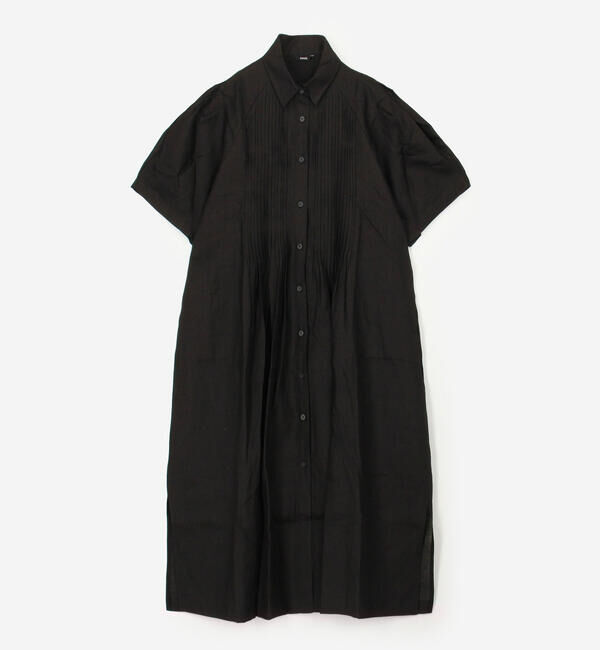  「eunoia | リネン ピンタック半袖ワンピース WOMEN」|ワンピース|BLACK