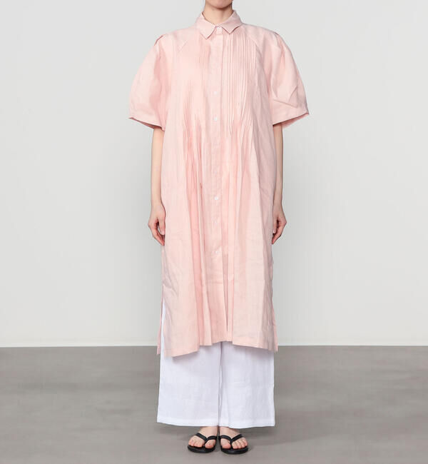  「eunoia | リネン ピンタック半袖ワンピース WOMEN」|ワンピース|