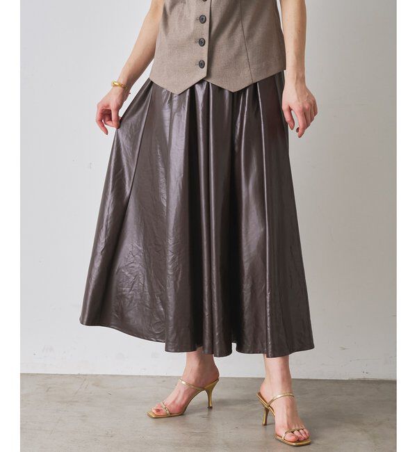  「レザーライクギャザースカート」|スカート|