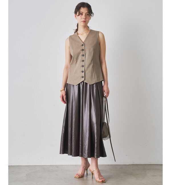  「レザーライクギャザースカート」|スカート|