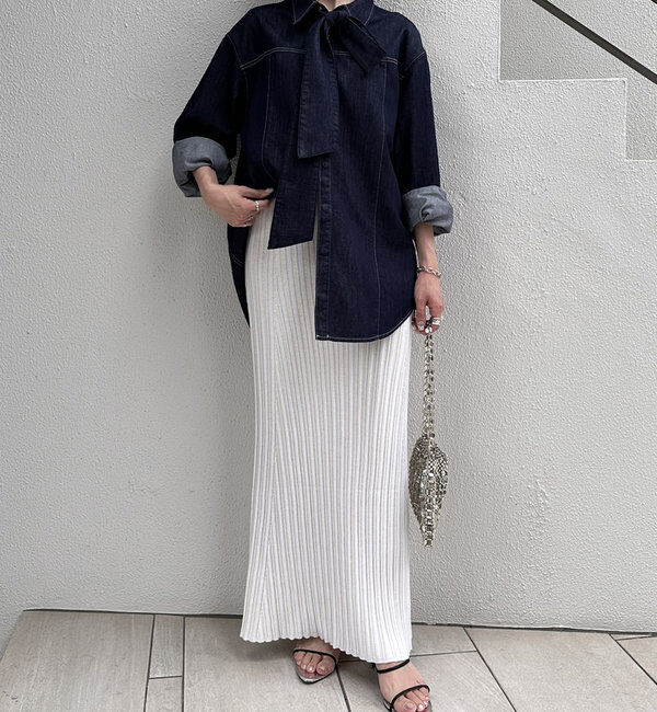  「ボウタイデニムシャツ」|シャツ・ブラウス|