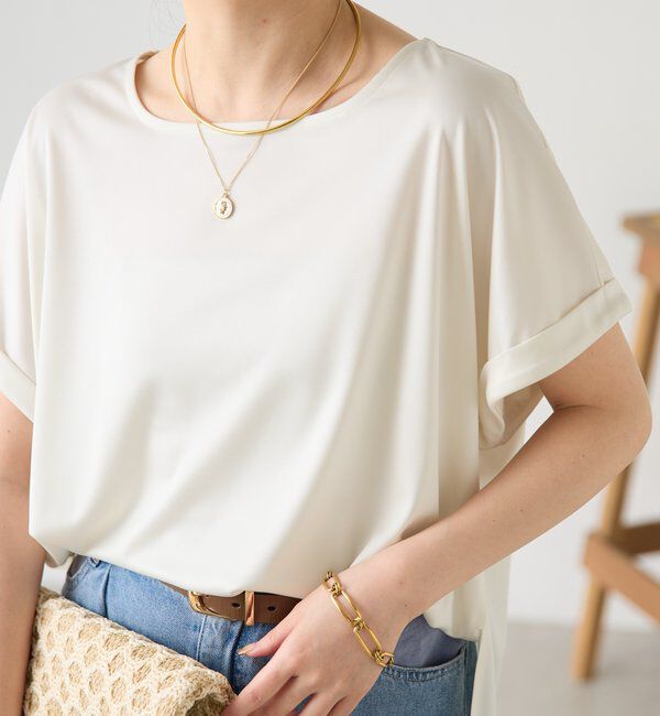  「ストレッチサテンTシャツ」|Tシャツ・カットソー|オフホワイト