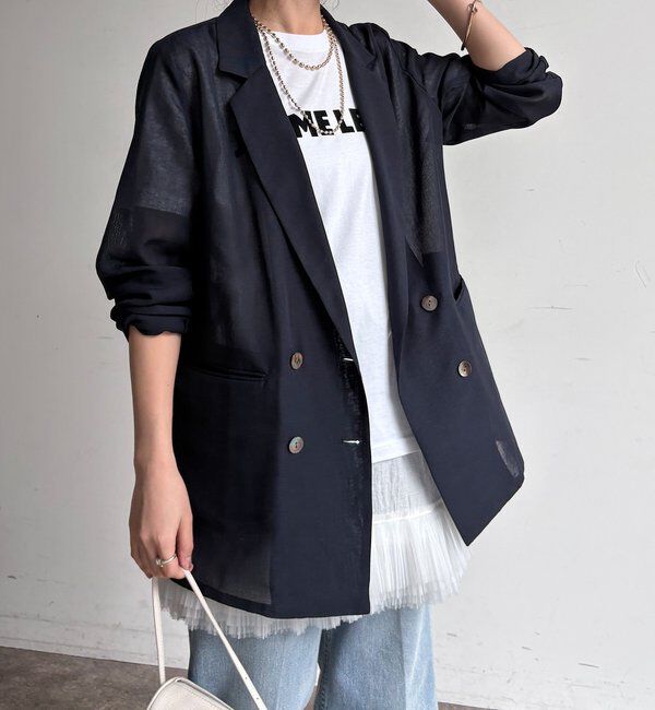  「【ウォッシャブル】シアーダブルジャケット」|テーラードジャケット|ネイビー