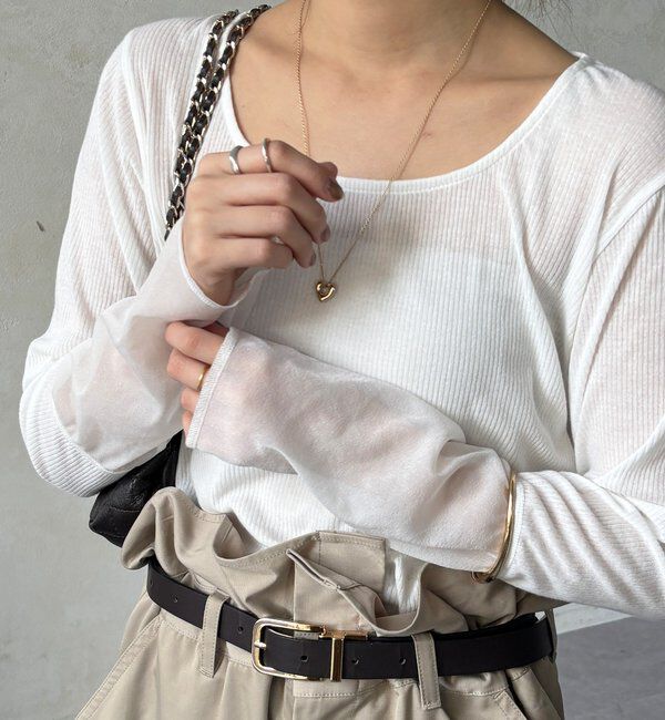  「【柔らかい着心地】袖シアーリブTEE」|Tシャツ・カットソー|