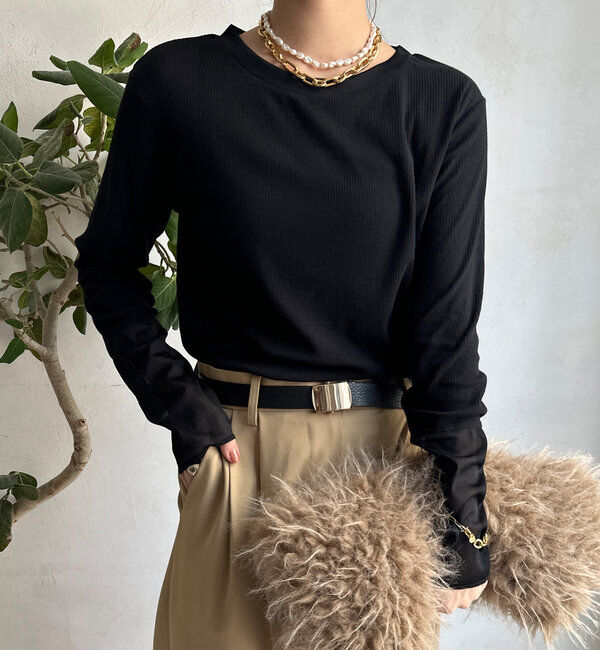  「【柔らかい着心地】袖シアーリブTEE」|Tシャツ・カットソー|