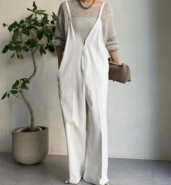  「細紐デニムフロントジップサロペット」|ワンピース|