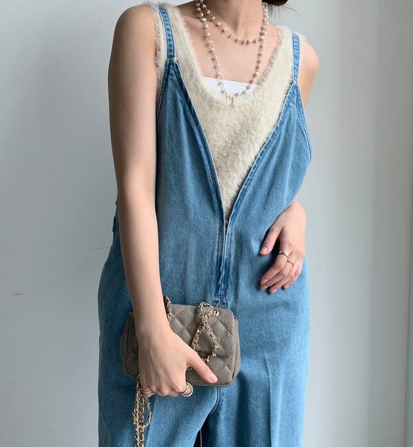  「細紐デニムフロントジップサロペット」|ワンピース|