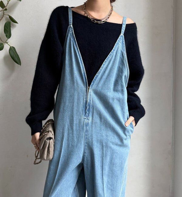  「細紐デニムフロントジップサロペット」|ワンピース|