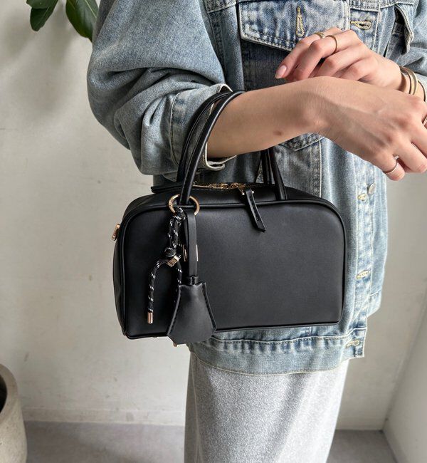  「チャーム付横長ボストン」|トートバッグ|ブラック