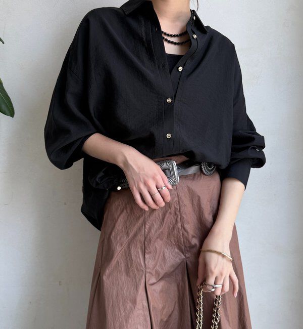  「襟付シアースピンドルブラウス」|シャツ・ブラウス|ブラック