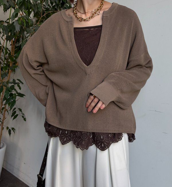  「スキッパープルオーバー」|ニット・セーター|モカ