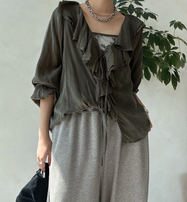  「キュプラフリルブラウス」|シャツ・ブラウス|カーキ