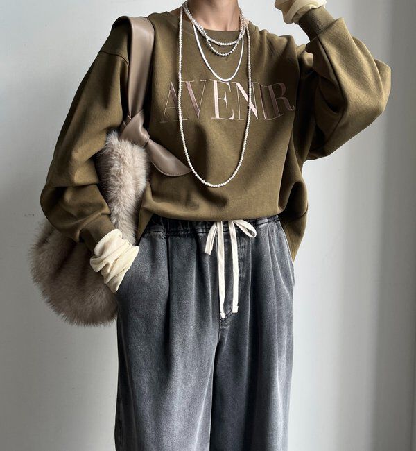  「セットアップラグランロゴ刺繍プルオーバー」|Tシャツ・カットソー|カーキ