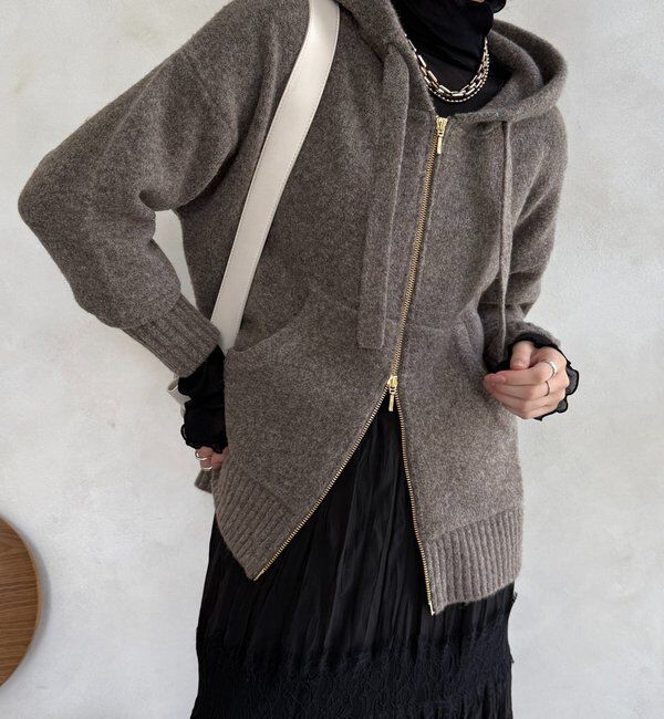  「ホイップヤーンジップフーディー」|カーディガン|グレージュ