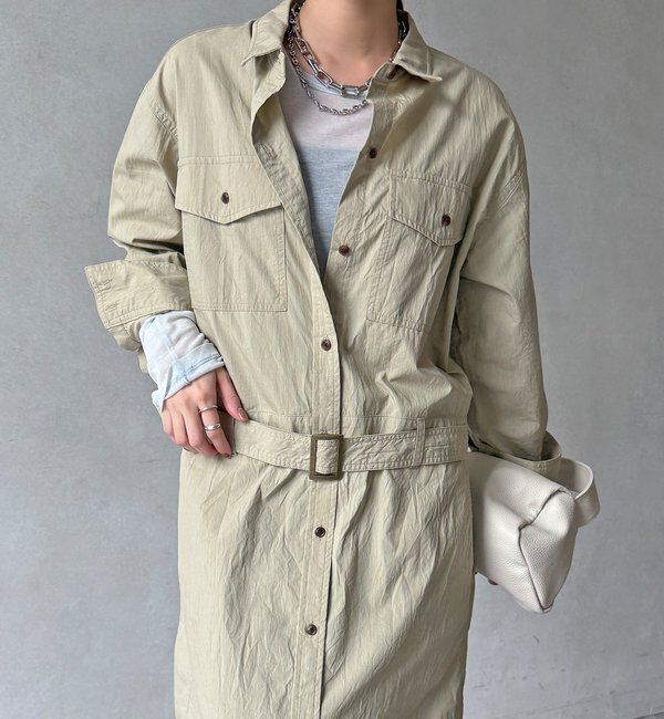  「【WEB限定】ワイヤーカラーロングシャツワンピース」|ワンピース|