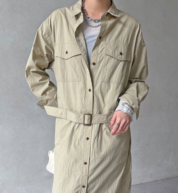  「【WEB限定】ワイヤーカラーロングシャツワンピース」|ワンピース|