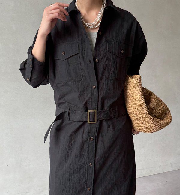  「【WEB限定】ワイヤーカラーロングシャツワンピース」|ワンピース|