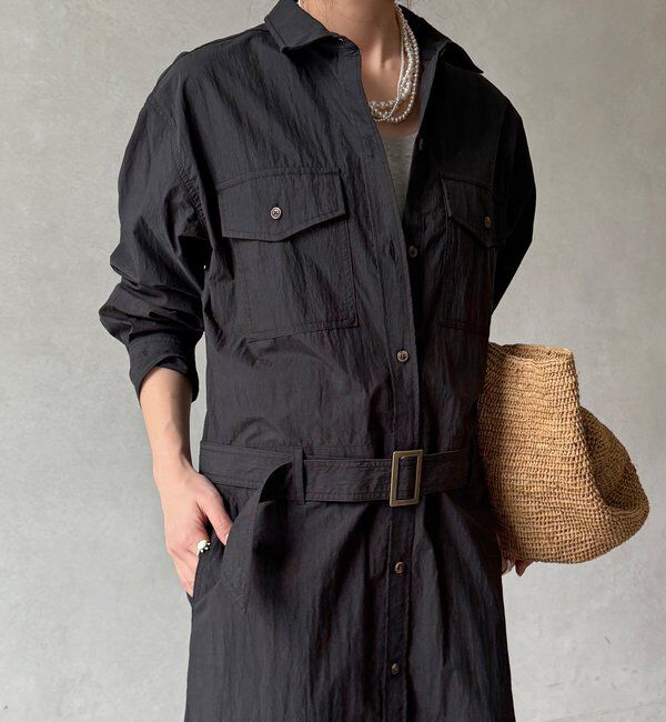  「【WEB限定】ワイヤーカラーロングシャツワンピース」|ワンピース|