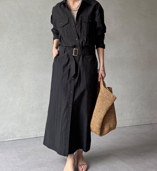  「【WEB限定】ワイヤーカラーロングシャツワンピース」|ワンピース|