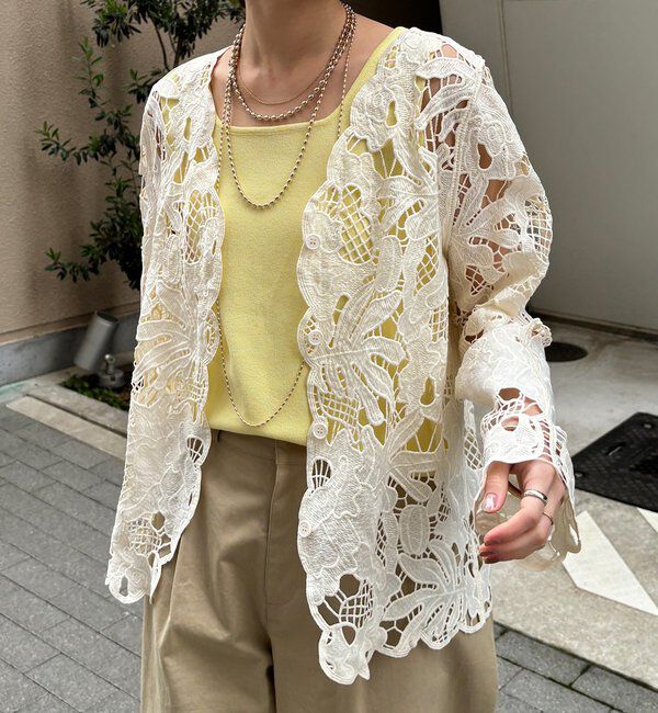  「コットンレースカーディガン」|シャツ・ブラウス|アイボリー