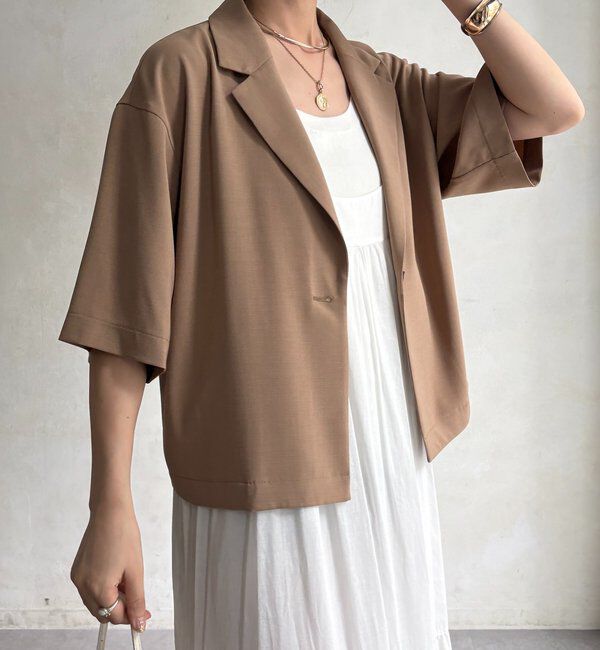  「【セットアップ可能】接触冷感5分袖ジャケット」|テーラードジャケット|