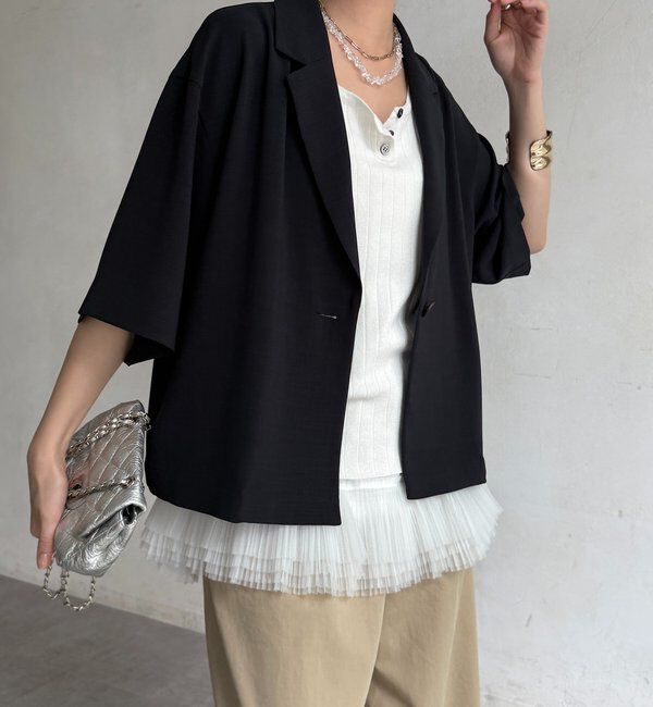  「【セットアップ可能】接触冷感5分袖ジャケット」|テーラードジャケット|