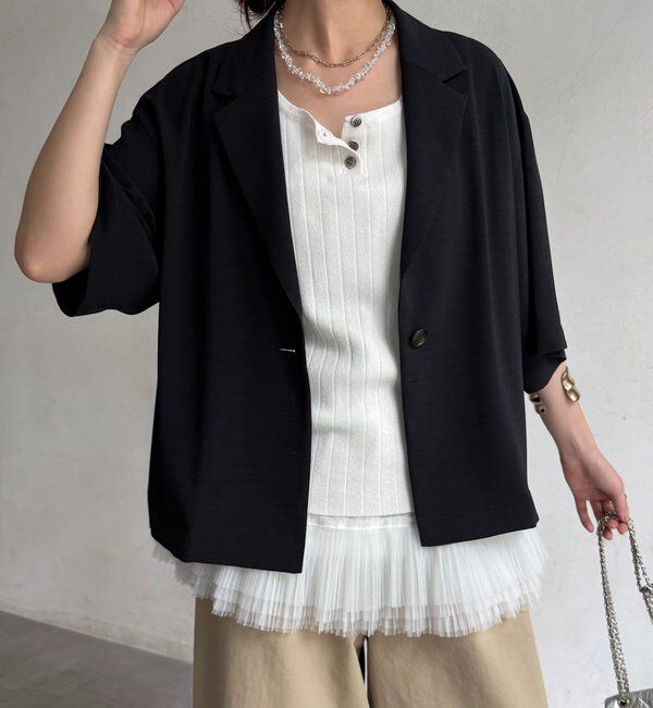  「【セットアップ可能】接触冷感5分袖ジャケット」|テーラードジャケット|