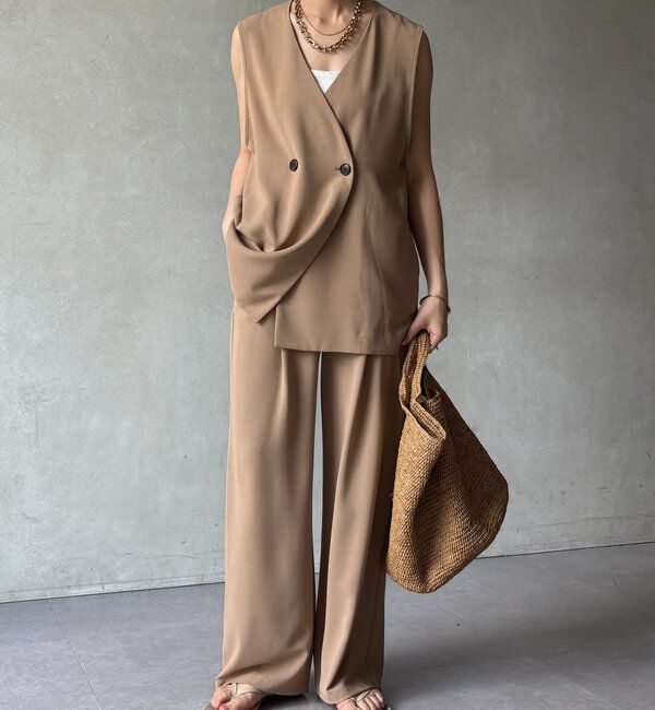  「【セットアップ可能】接触冷感タックイージーパンツ」|チノ|