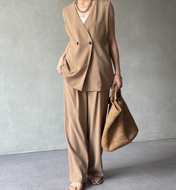  「【セットアップ可能】接触冷感タックイージーパンツ」|チノ|