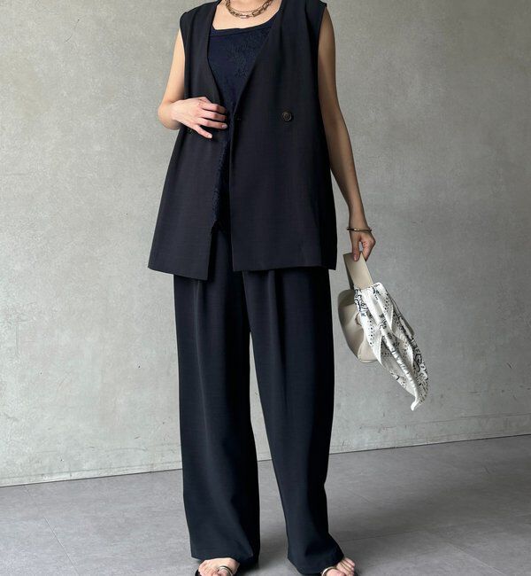  「【セットアップ可能】接触冷感タックイージーパンツ」|チノ|