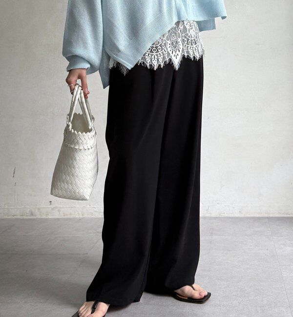  「【セットアップ可能】接触冷感タックイージーパンツ」|チノ|ブラック