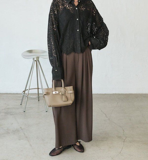  「【ウォッシャブル】【シーズンレスで使える】タックワイドスラックス」|チノ|