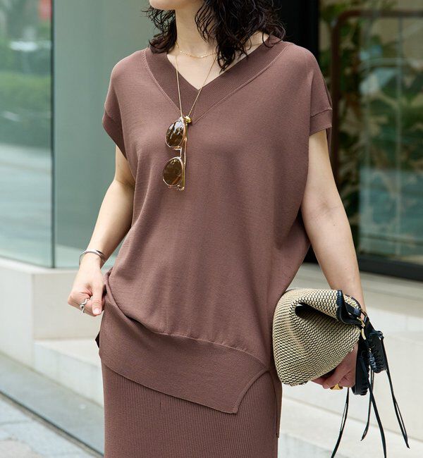  「【ひんやりタッチ・セットアップ対応可】レーヨン混バックテールニット」|ニット・セーター|ブラウン