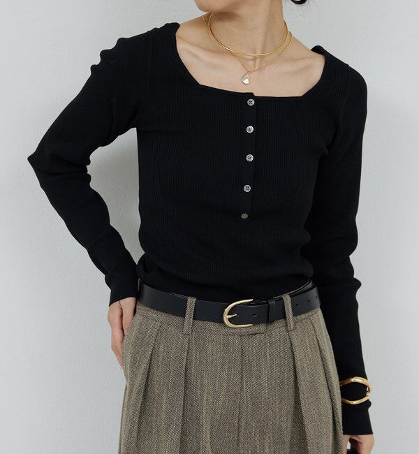  「スクエアヘンリーネックニット」|ニット・セーター|ブラック