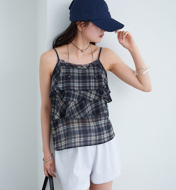  「チェックフリルキャミ」|シャツ・ブラウス|
