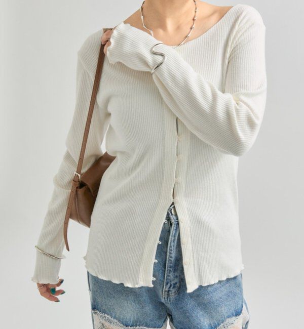  「起毛リブボタンカーディガン」|Tシャツ・カットソー|オフホワイト
